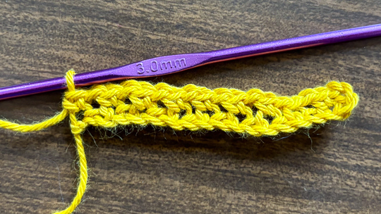 Step 4 of how to crochet the moss stitch