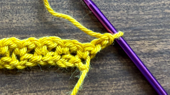 Step 5 of how to crochet the moss stitch