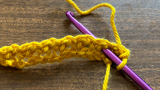 Step 6 of how to crochet the moss stitch