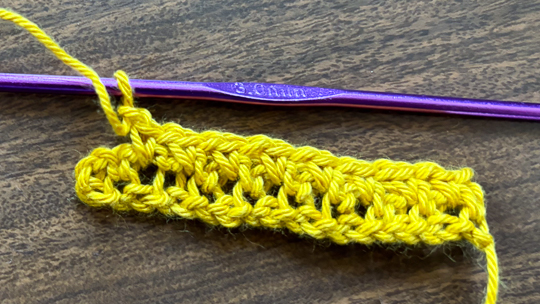 Step 8 of how to crochet the moss stitch